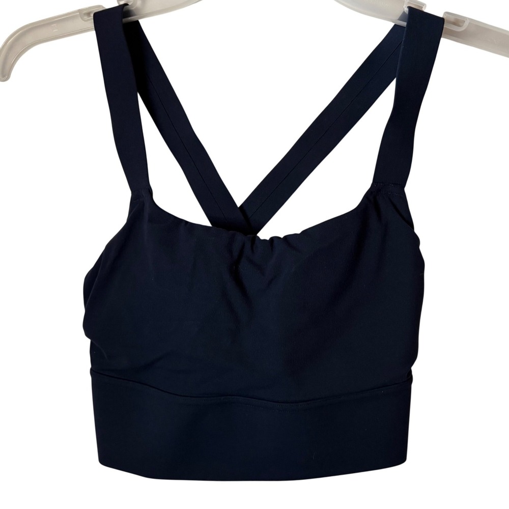 Athleta Warrior Longline Sports Bra‎ Womens XS Navy Blue Crisscross Back Pilates